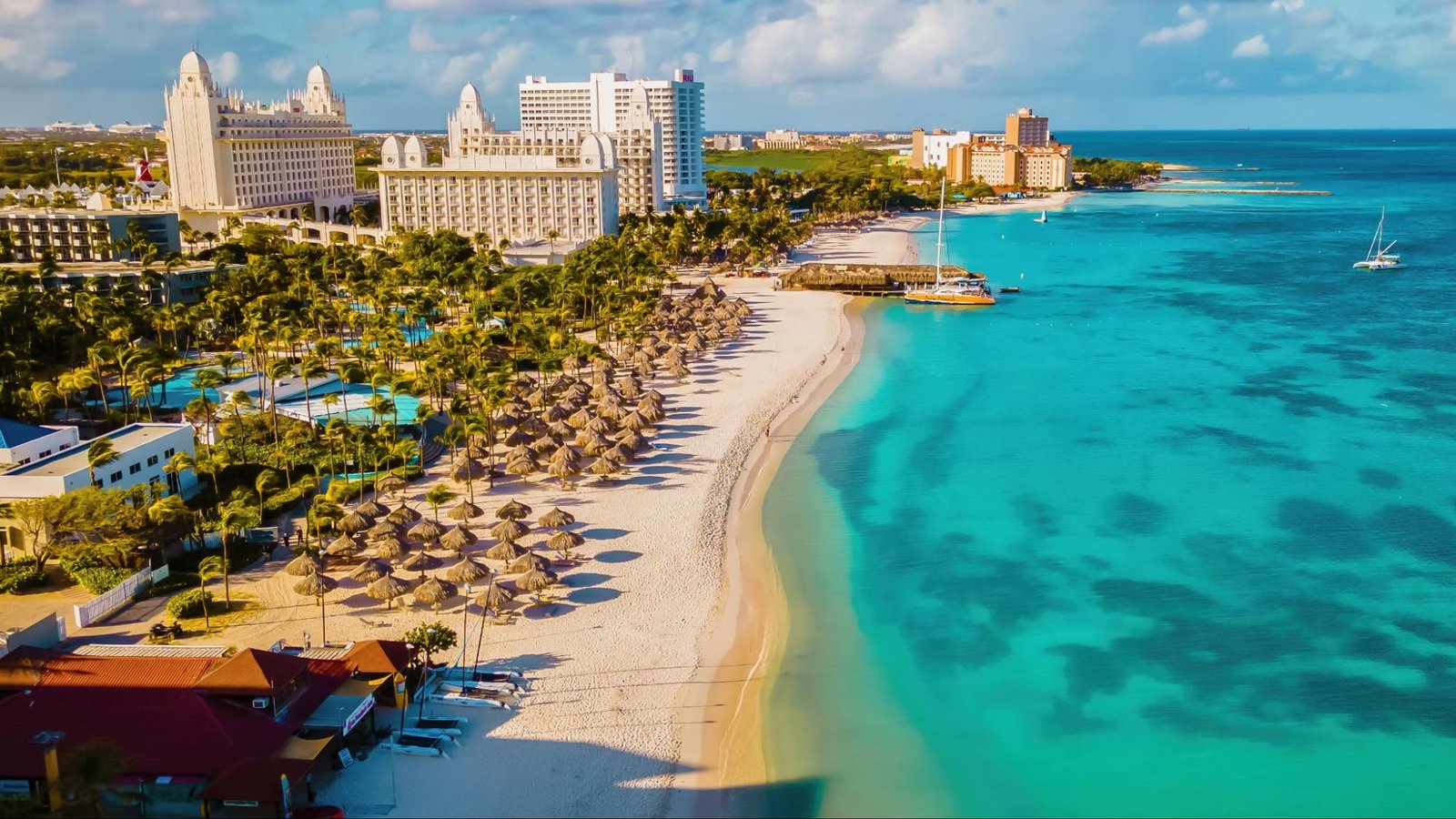 An aerial view of the beach in Aruba.