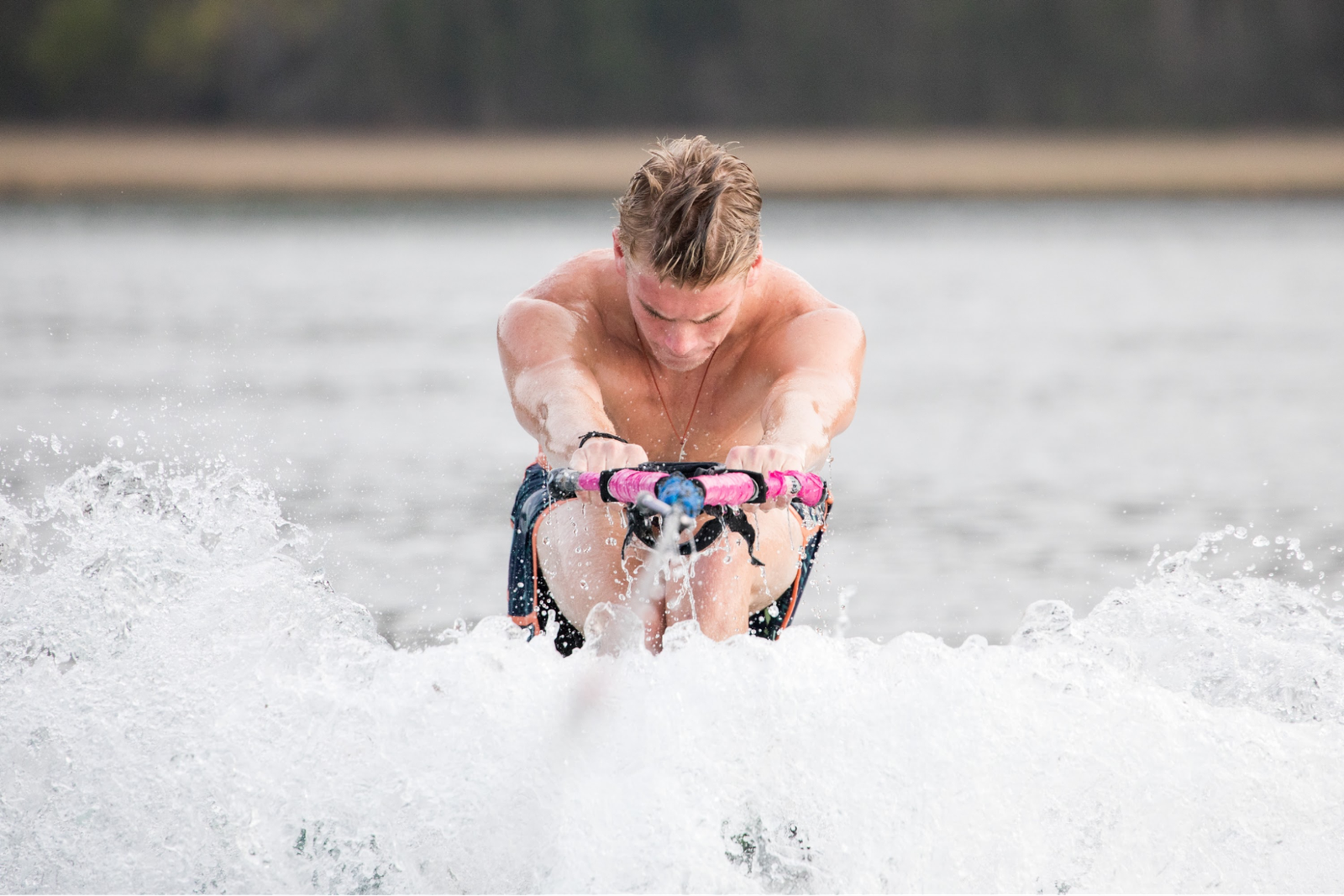 A man waterskiing.
