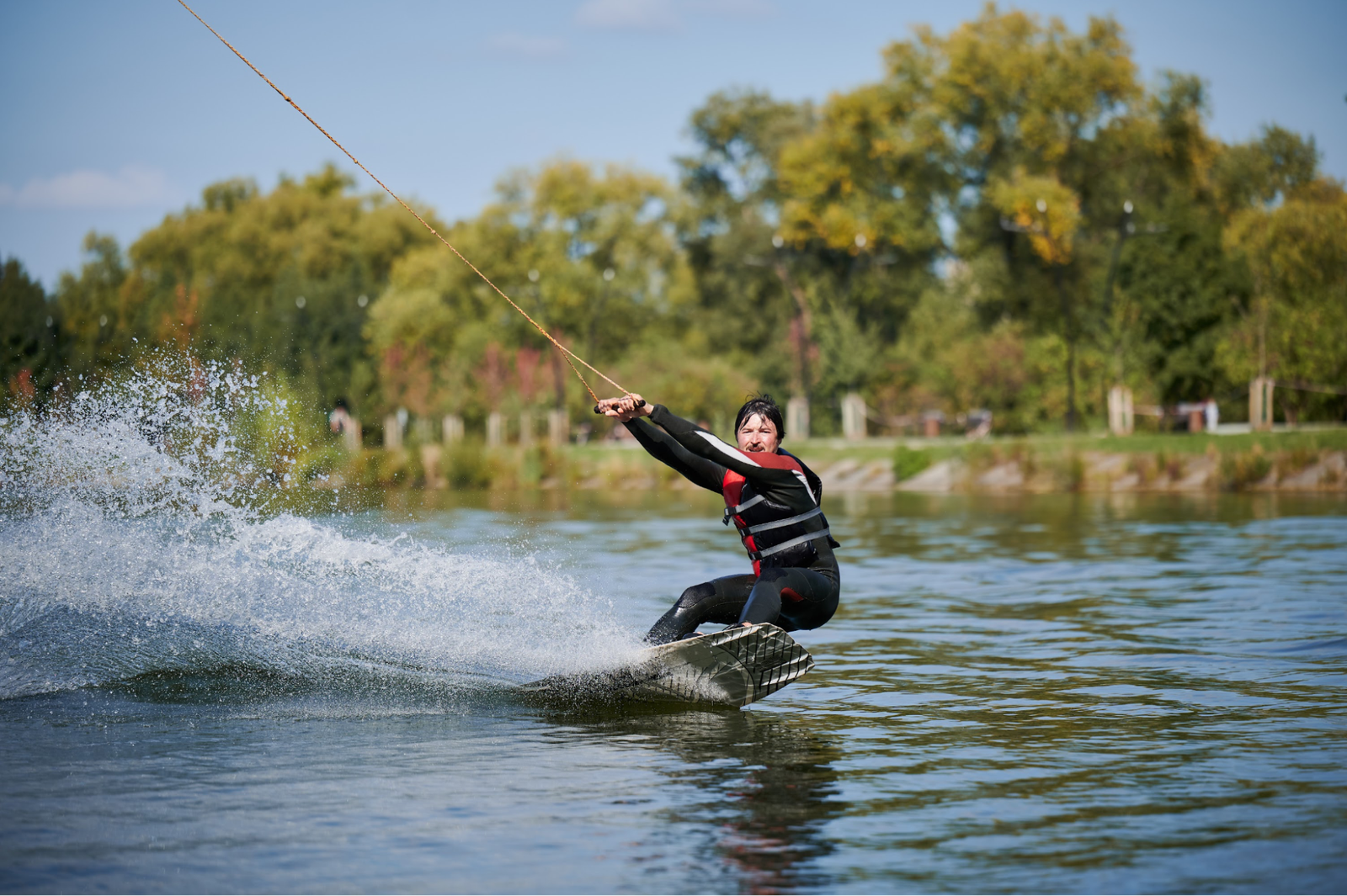 A man wakeboarding.