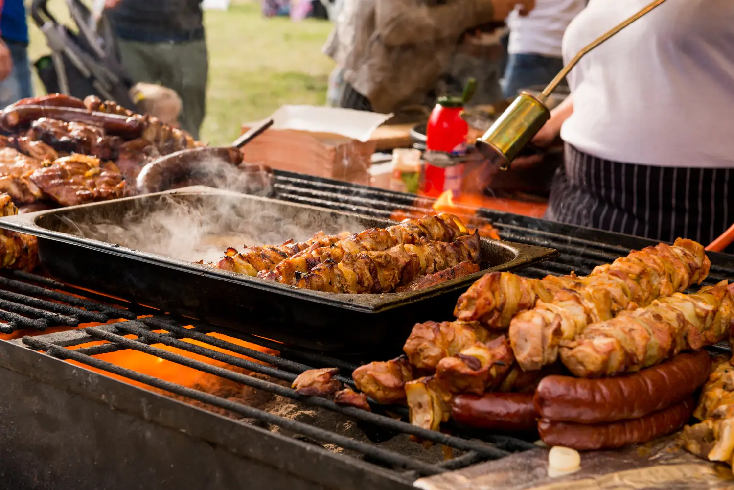 chicken shish kabobs and sausage